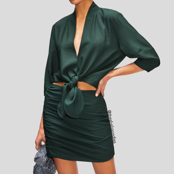 THE SEI Tie Front Silk Blouse Green Top - Picture 1 of 7